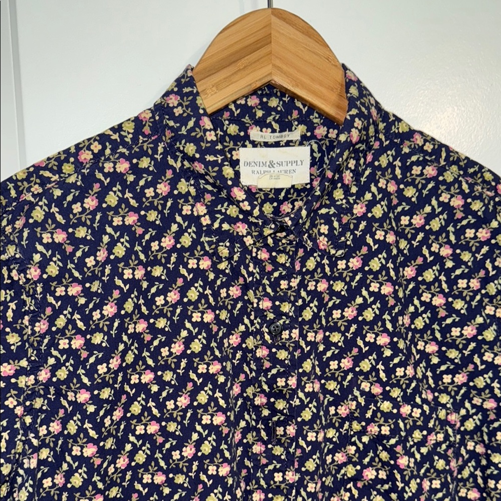 Ralph Lauren vintage  denim & supply Floral Button-Up Shirt fitted L  cotton - Picture 2 of 6